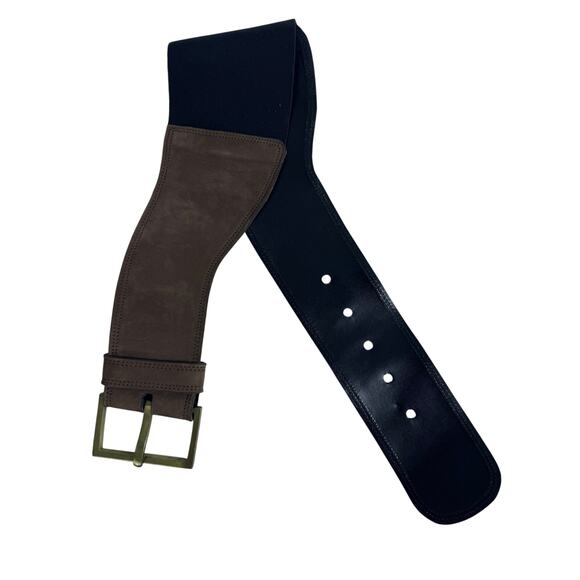 Johnny Farah Genuine Cowhide Leather Stretch Belt Brown - Picture 2 of 4